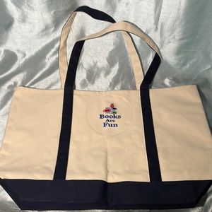 Large Heavyweight canvas tote bag, “Books are Fun” Super Strong! NWT